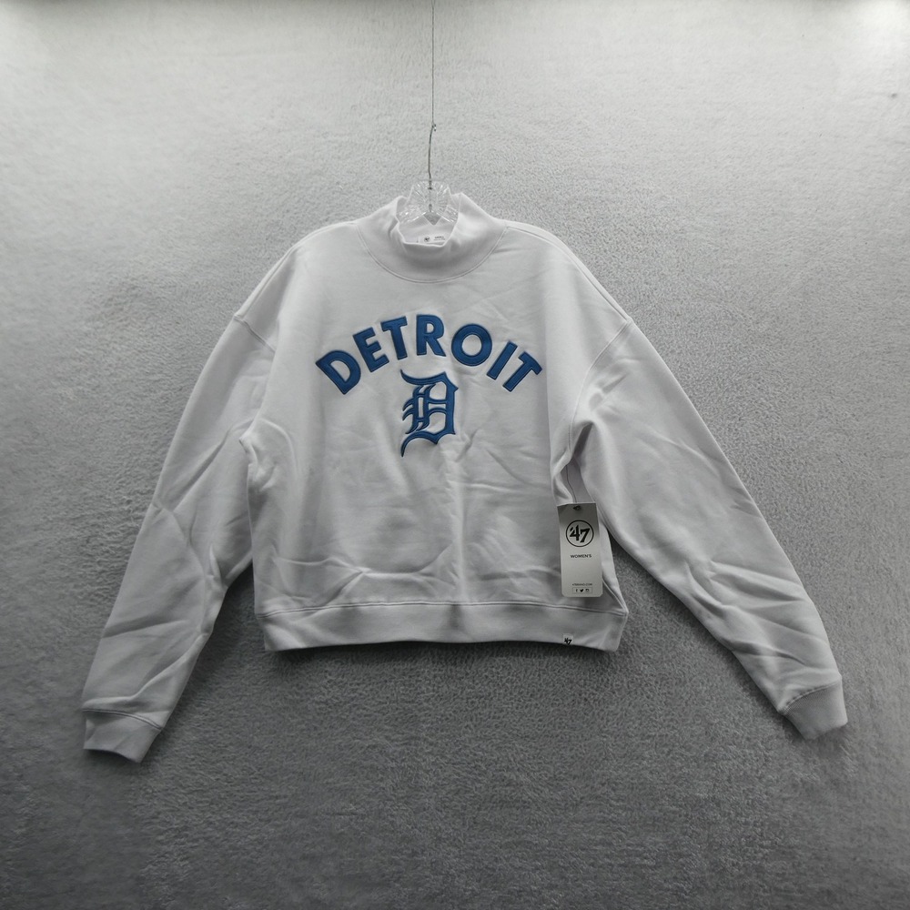 47 Brand Sweatshirt Womens Small Detroit Tigers White Blue Logo Mock Neck MLB